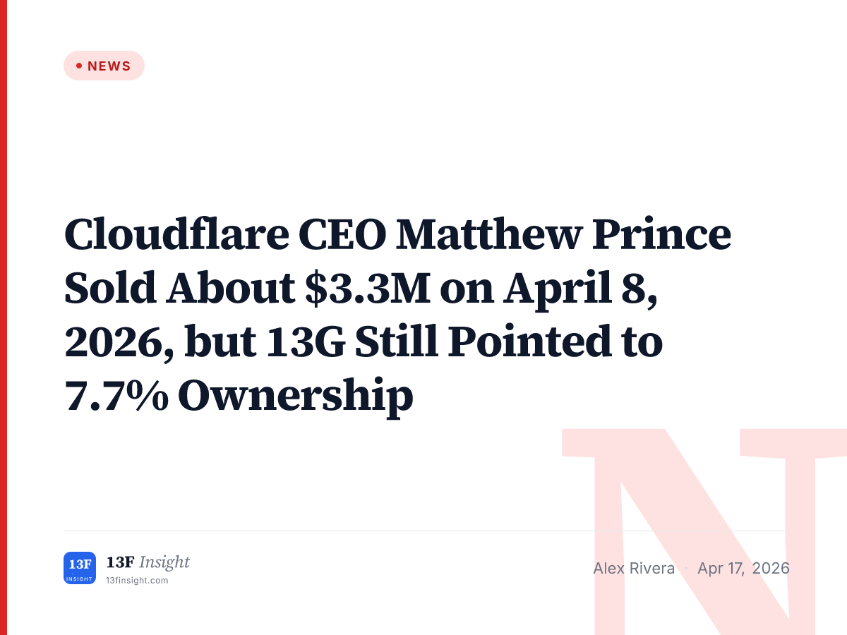 Cloudflare CEO Matthew Prince Sold About $3.3M on April 8, 2026, but ...
