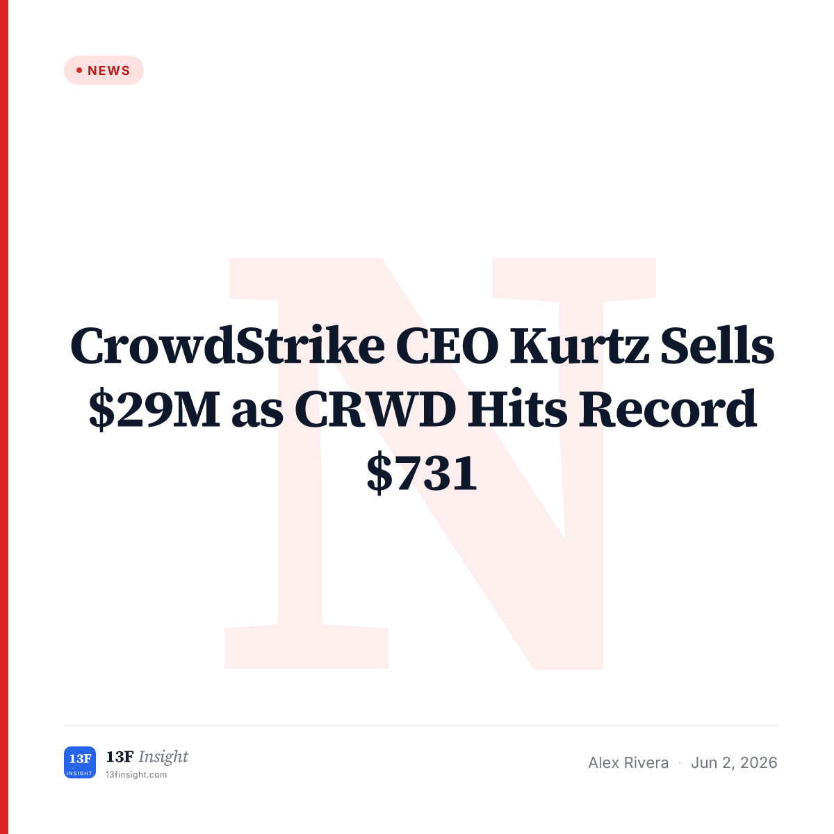 CrowdStrike CEO Kurtz Sells $29M in CRWD Stock | 13F Insight