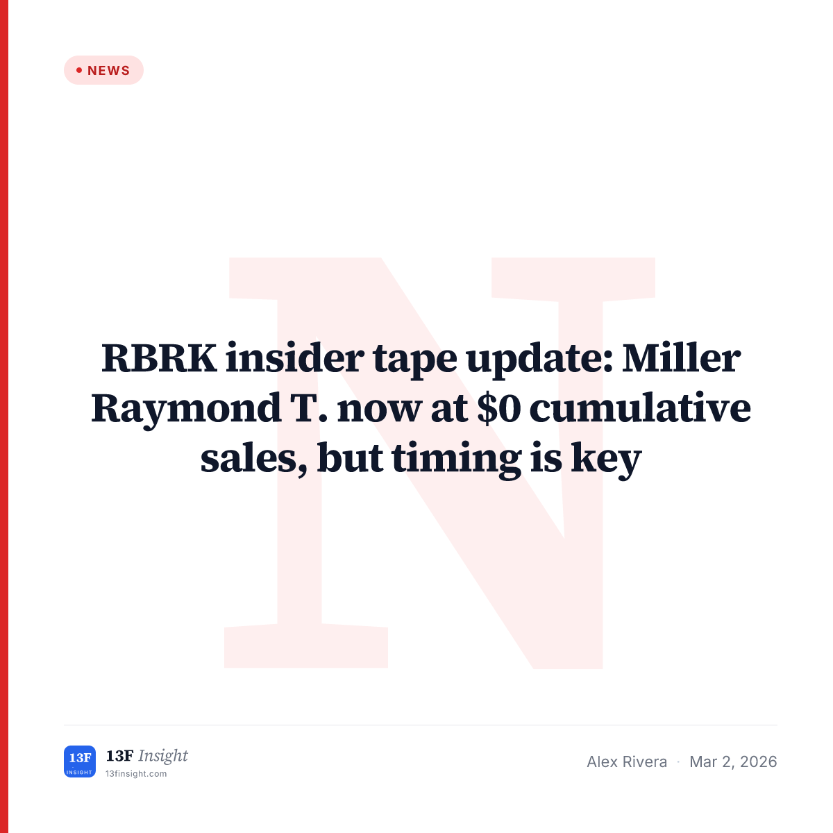 RBRK insider tape update: Miller Raymond T. now at $0 cumulative sales ...