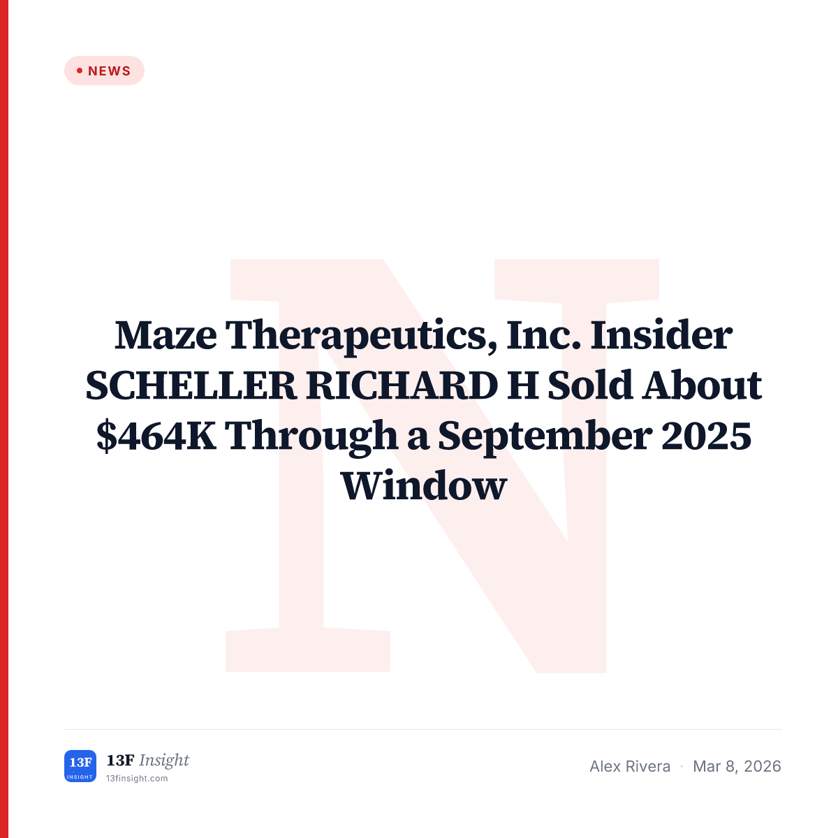 Maze Therapeutics, Inc. Insider SCHELLER RICHARD H Sold About $464K ...