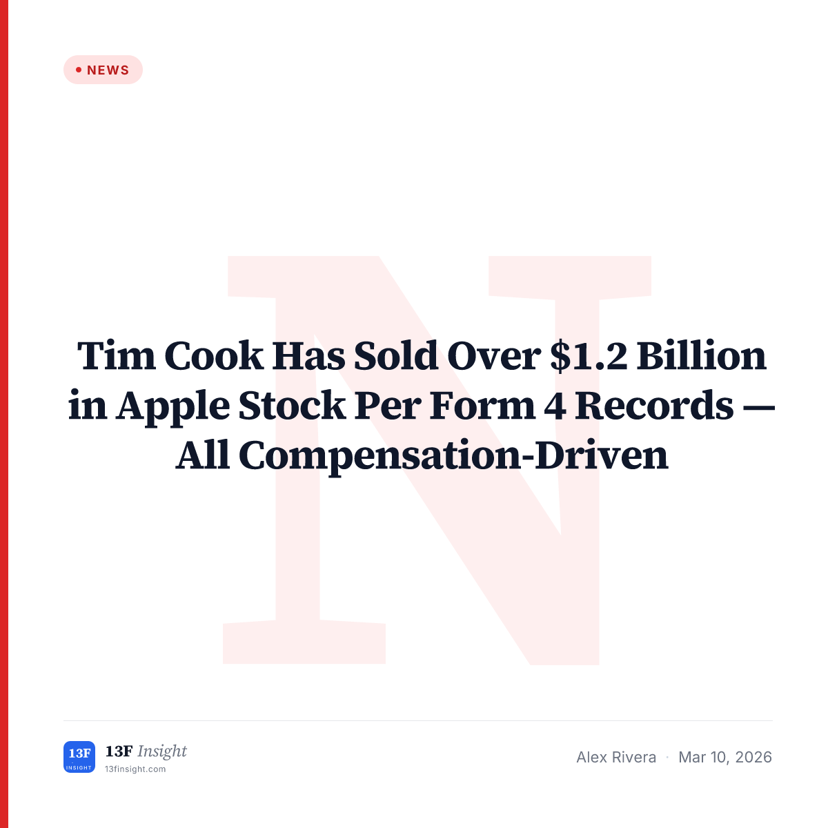 Tim Cook Apple Stock Sales: $1.2B Career Total | 13F Insight