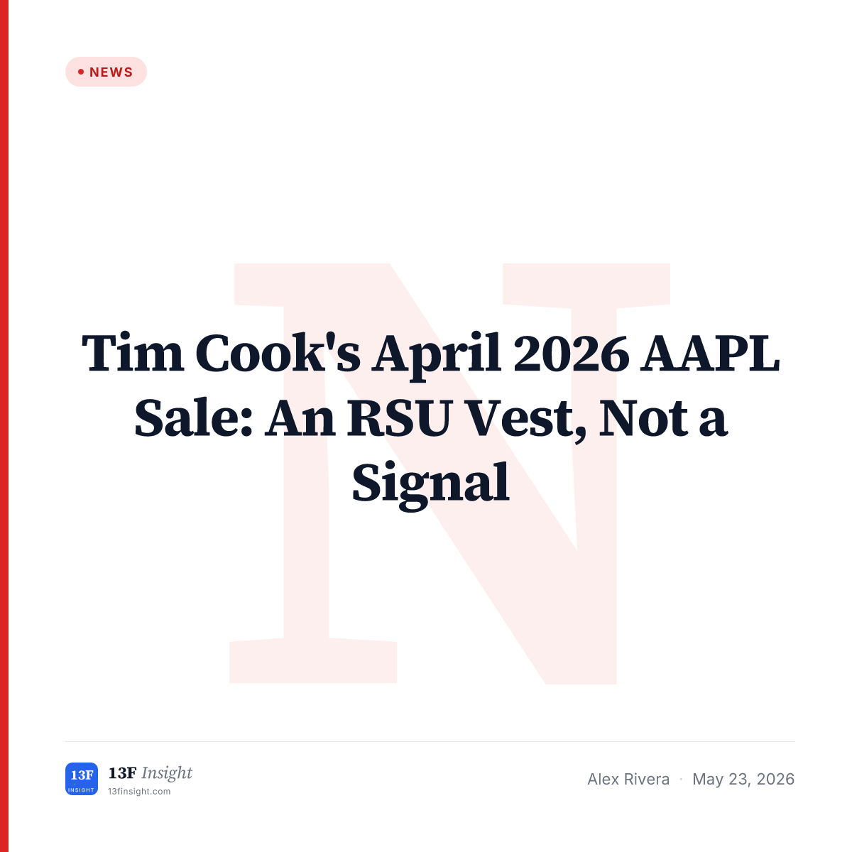 Tim Cook Sells $16.5M of Apple AAPL Stock | 13F Insight